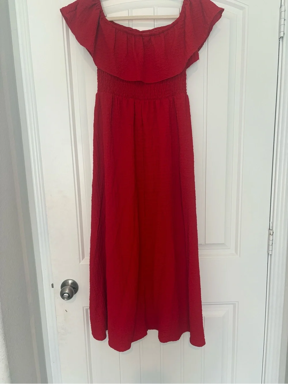SHEIN Red Off-Shoulder Ruffle Maxi Dress - Picture 1 of 3